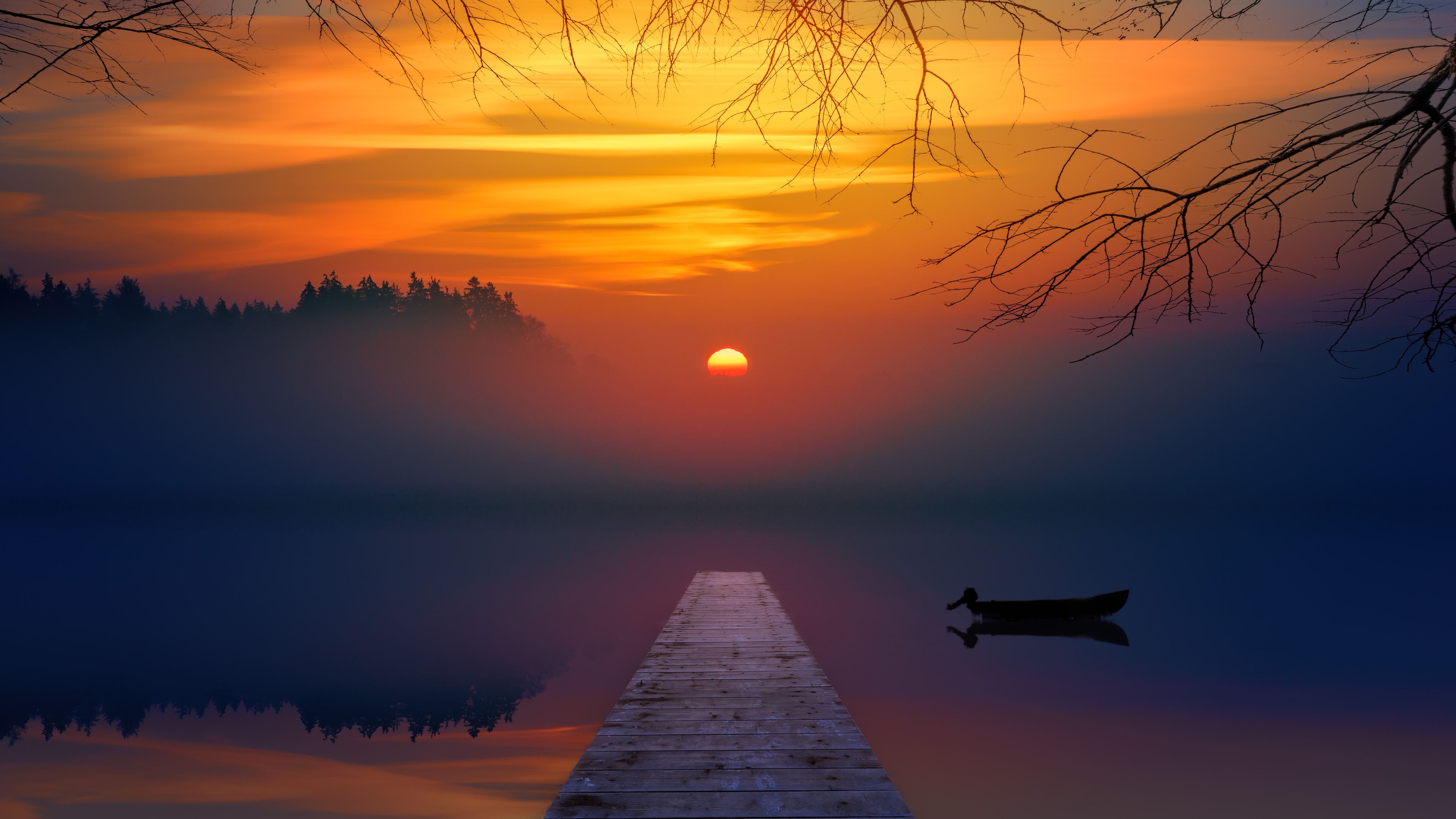 Sunset Lake Reflection Scenery 8K Wallpaper #6.910