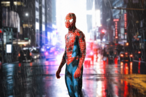 spiderman standing in rain 4k 1555206608