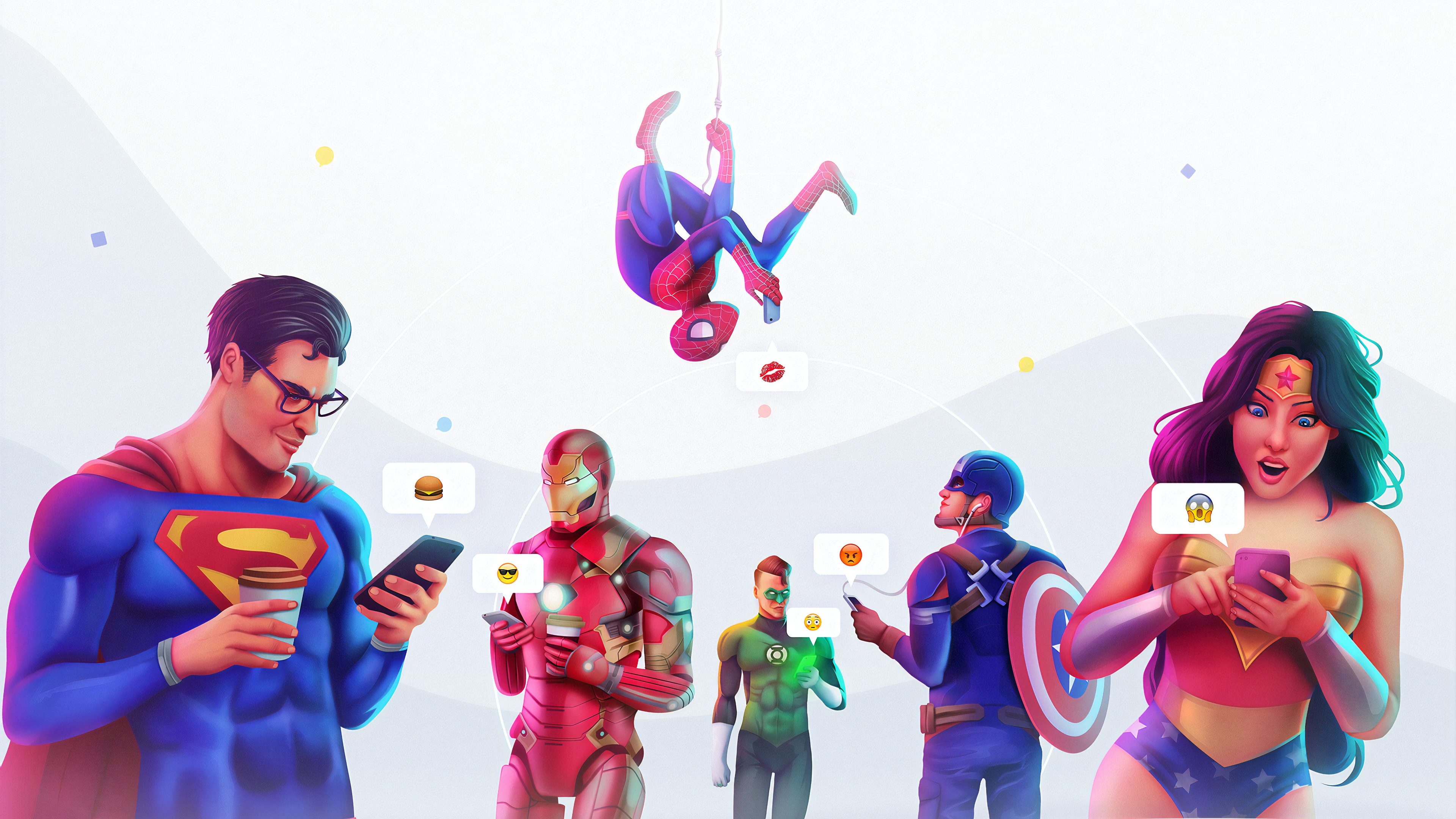 superheroes chatting on phones 4k 1559764019