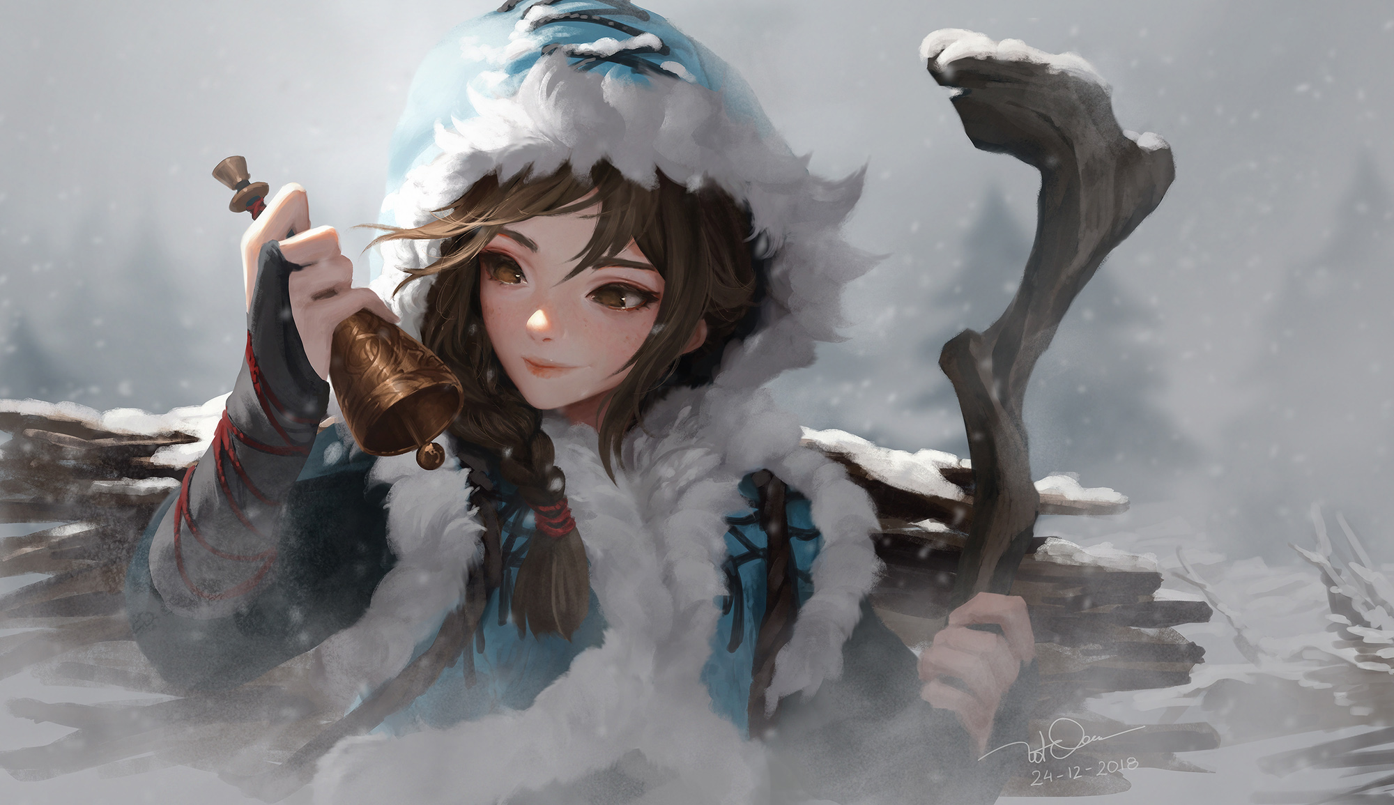 girl snow with bells 1574939361