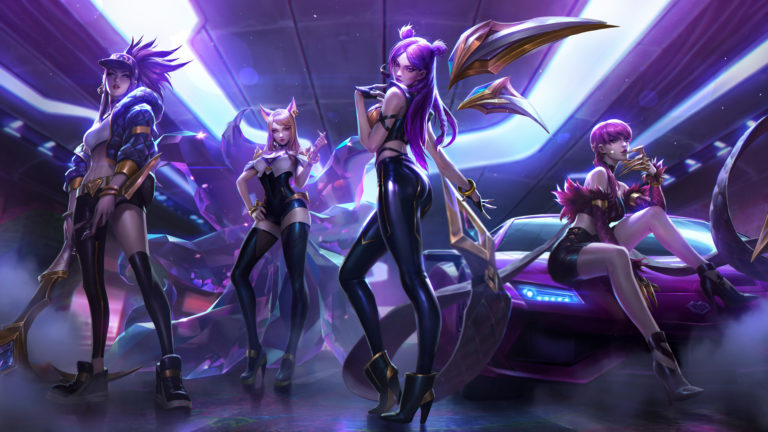 K/DA Akali Ahri Kai'Sa Evelynn Skins Splash Art League of Legends LoL