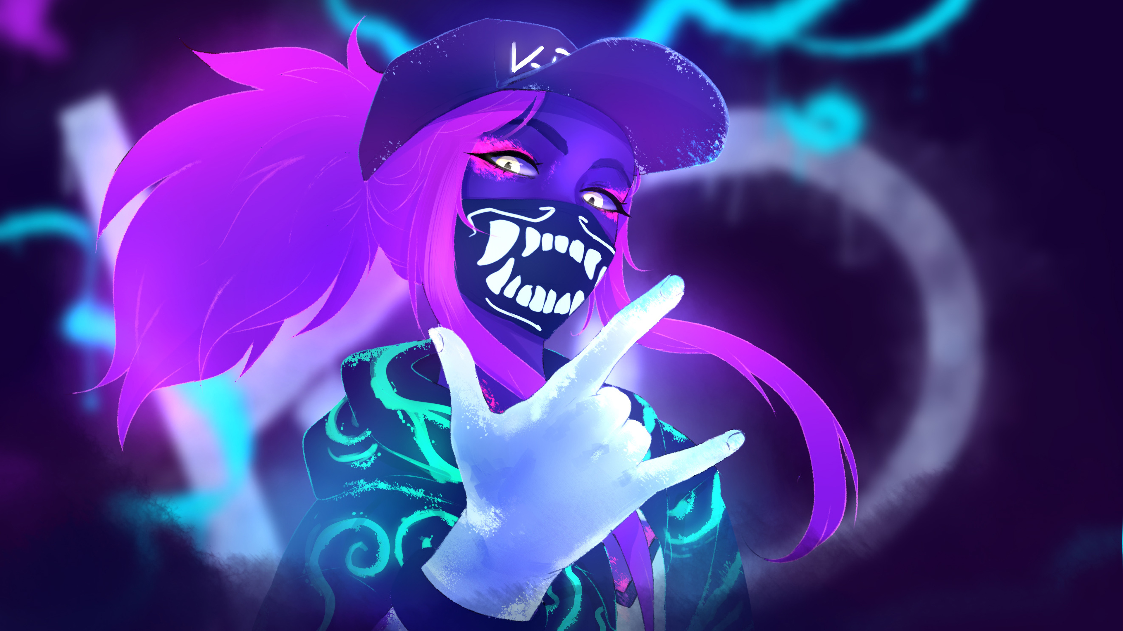 K/DA Akali Neon League of Legends LoL lol Wallpaper 4K