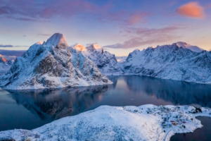 norway lofoten mountains winter bay snow 1574939593