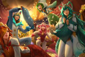 pajama guardians miss fortune soraka ezreal lulu lux skin splash art lol league of legends lol 1574104971