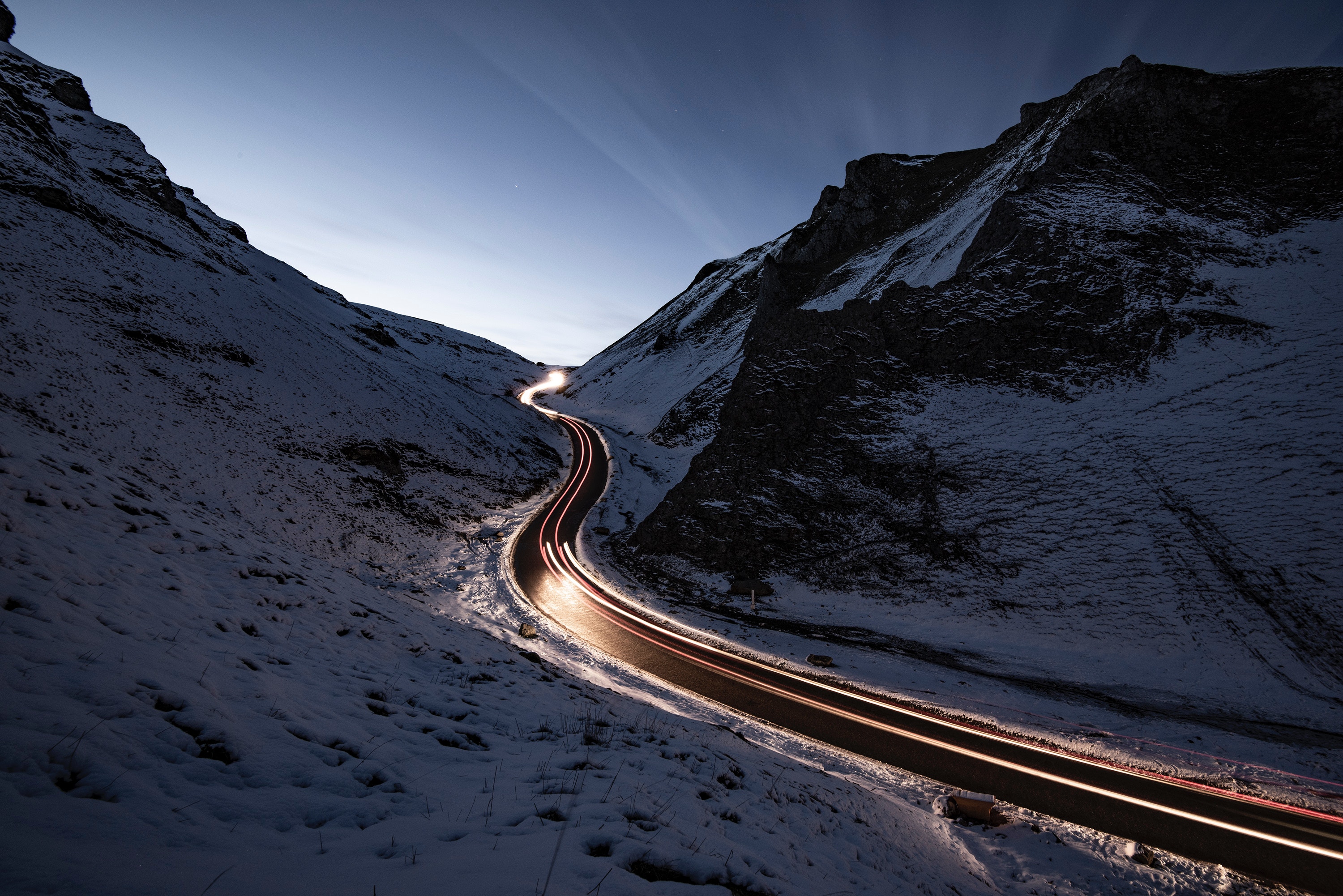 snowy road way long