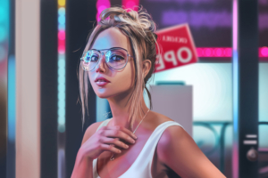 blonde girl neon digital 1575665898