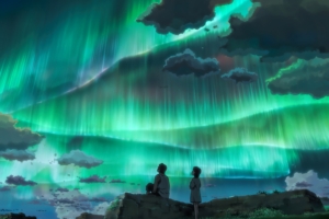 anime couple looking at aurora sky 1578253735