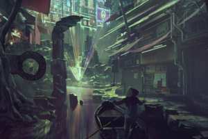 cyberpunk market set in ancient ruins 1580055504