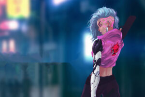 cyberpunk pink hair girl 1580055598