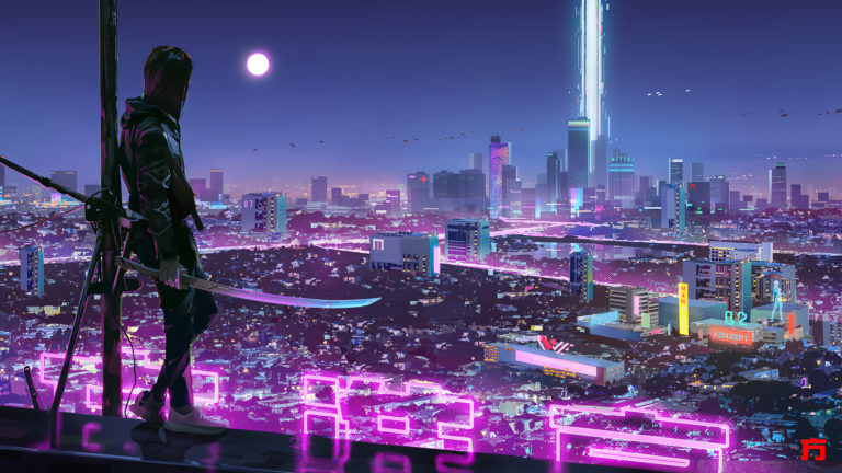 Neon Lights Cyber Ninja Boy Wallpaper 4K