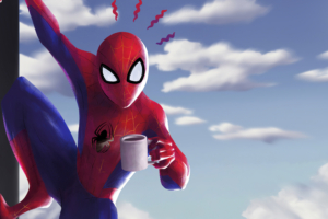 spider man with coffe 1581357162