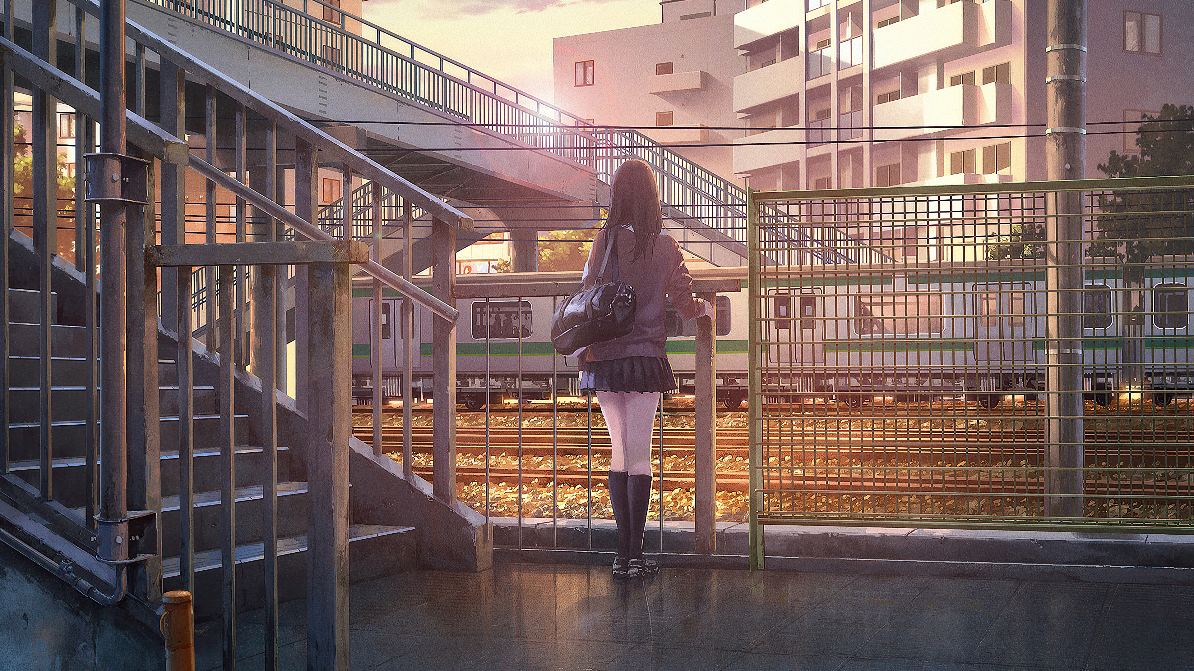 anime girl platform watching train 1596921437