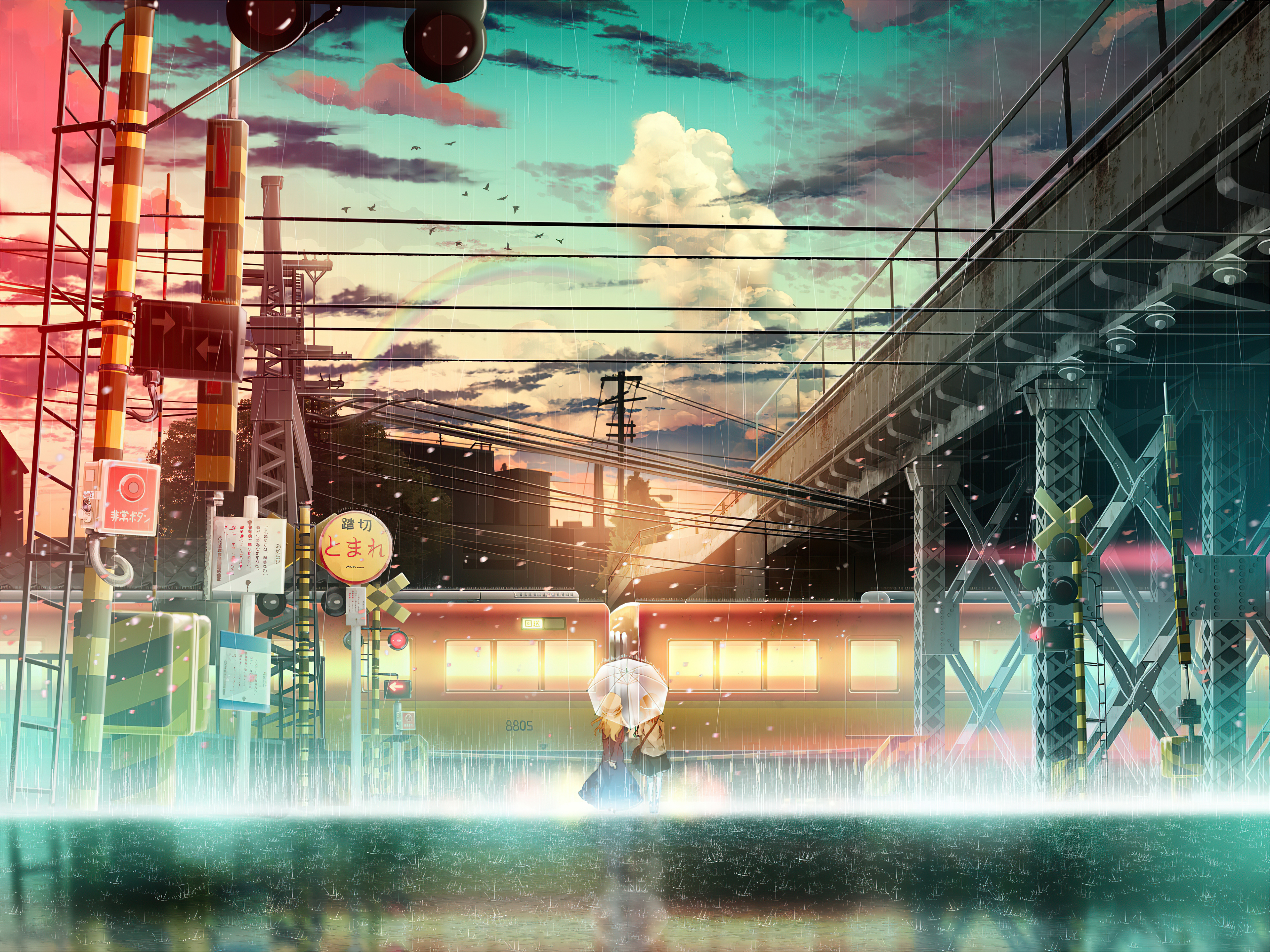 Wallpaper 4k Anime Girl Raining Train Lines Wallpaper