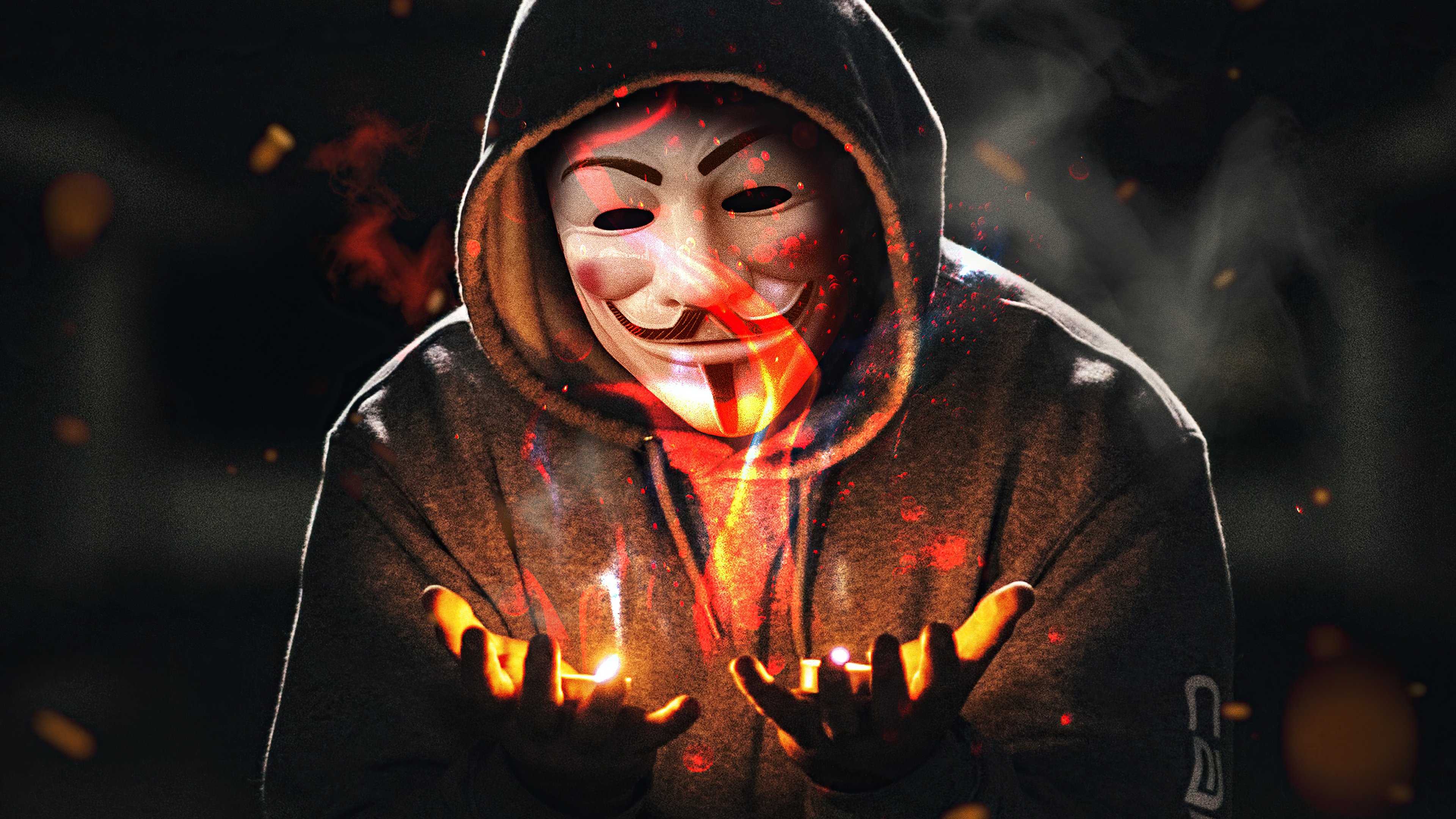 anonymus guy with flame in hand 4k 1608815963