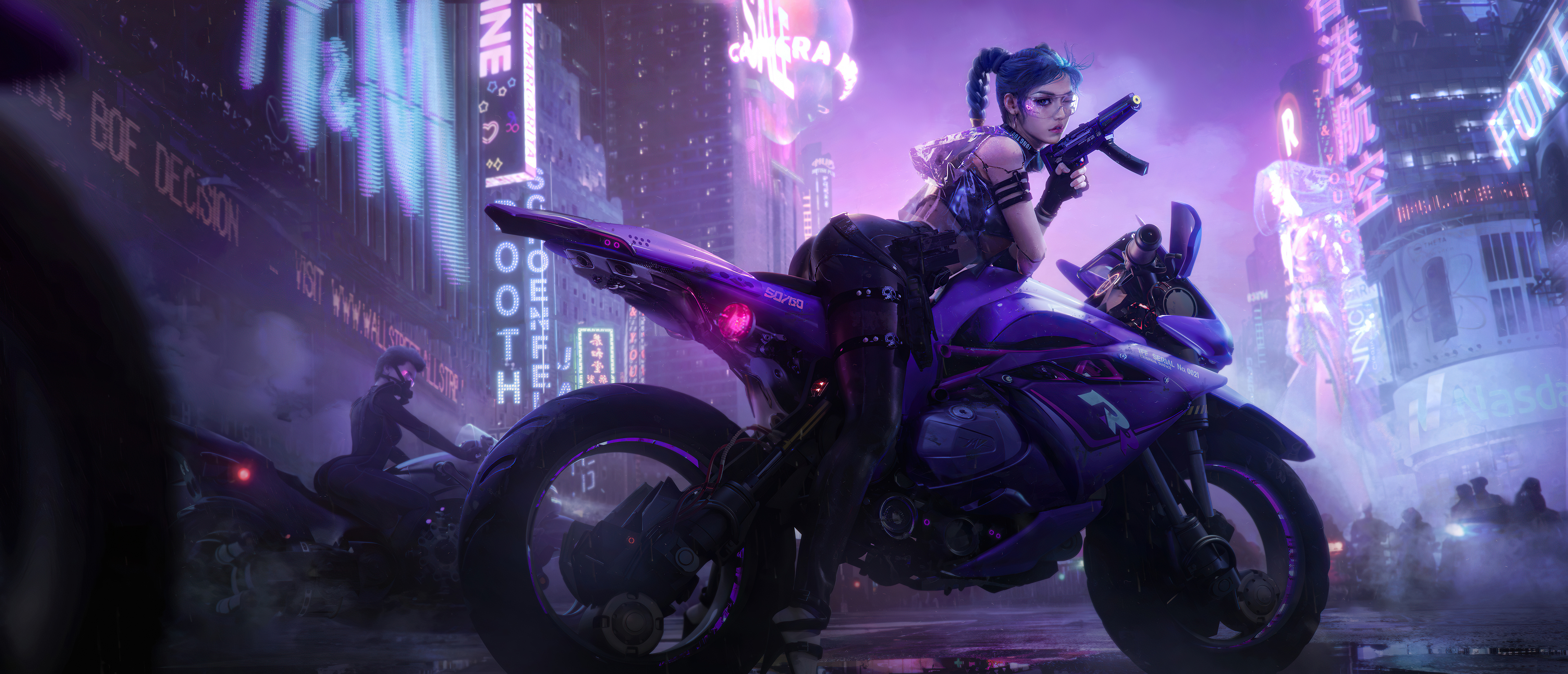 punk armed girl on bike 4k 1608579491