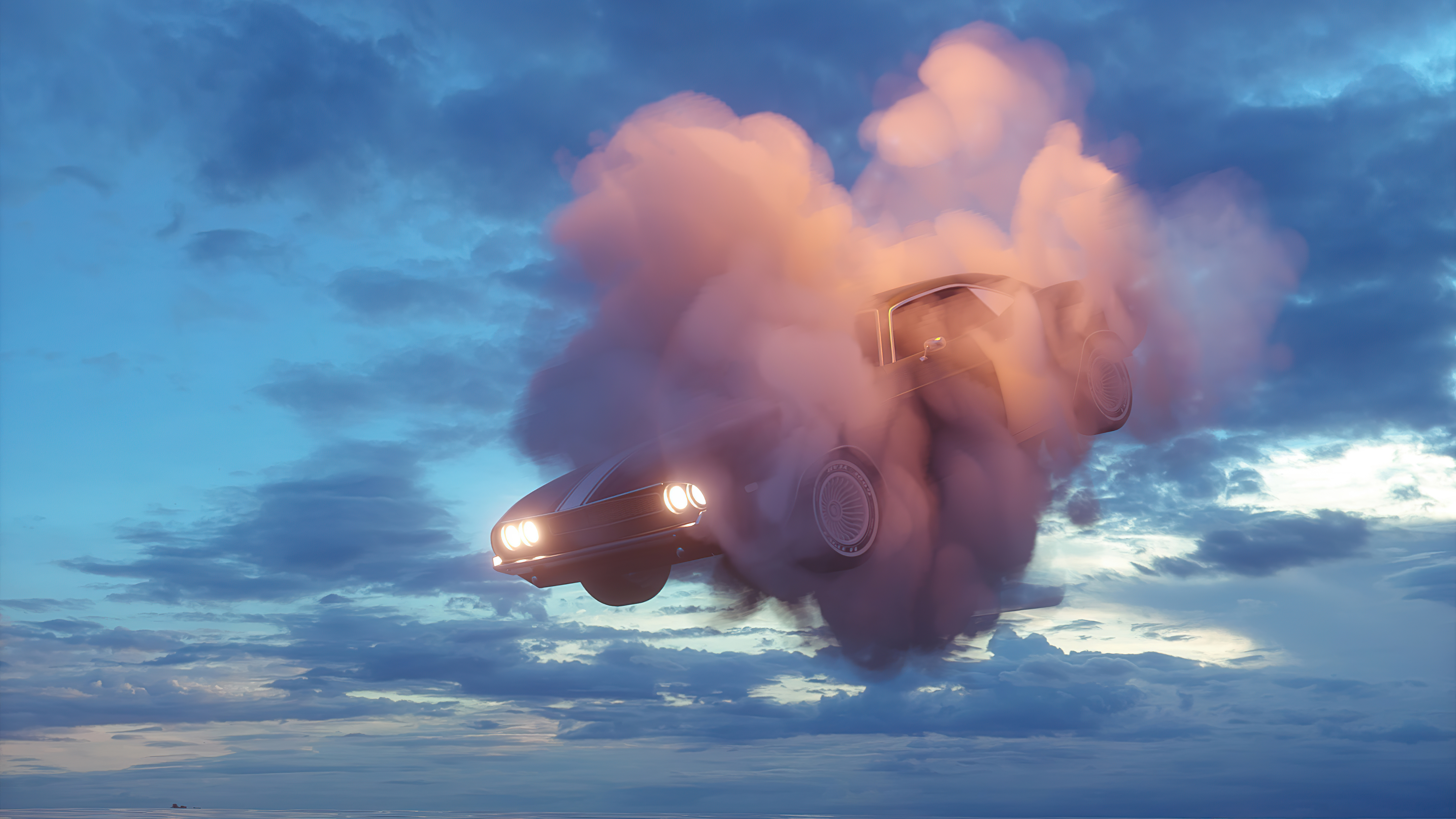 car in clouds 4k 1614443386