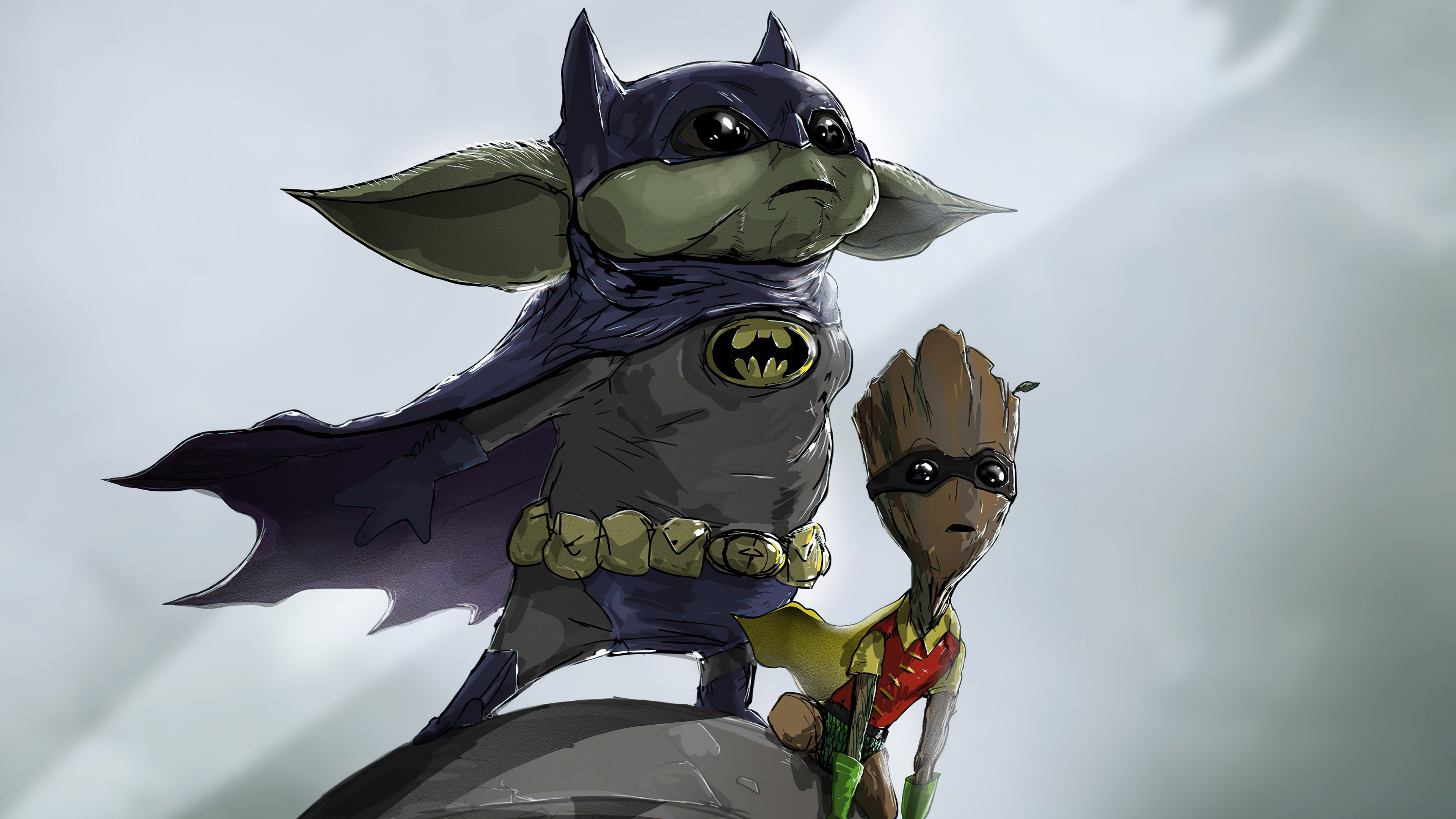 baby groot yoda as batman and robin 4k 1616955413