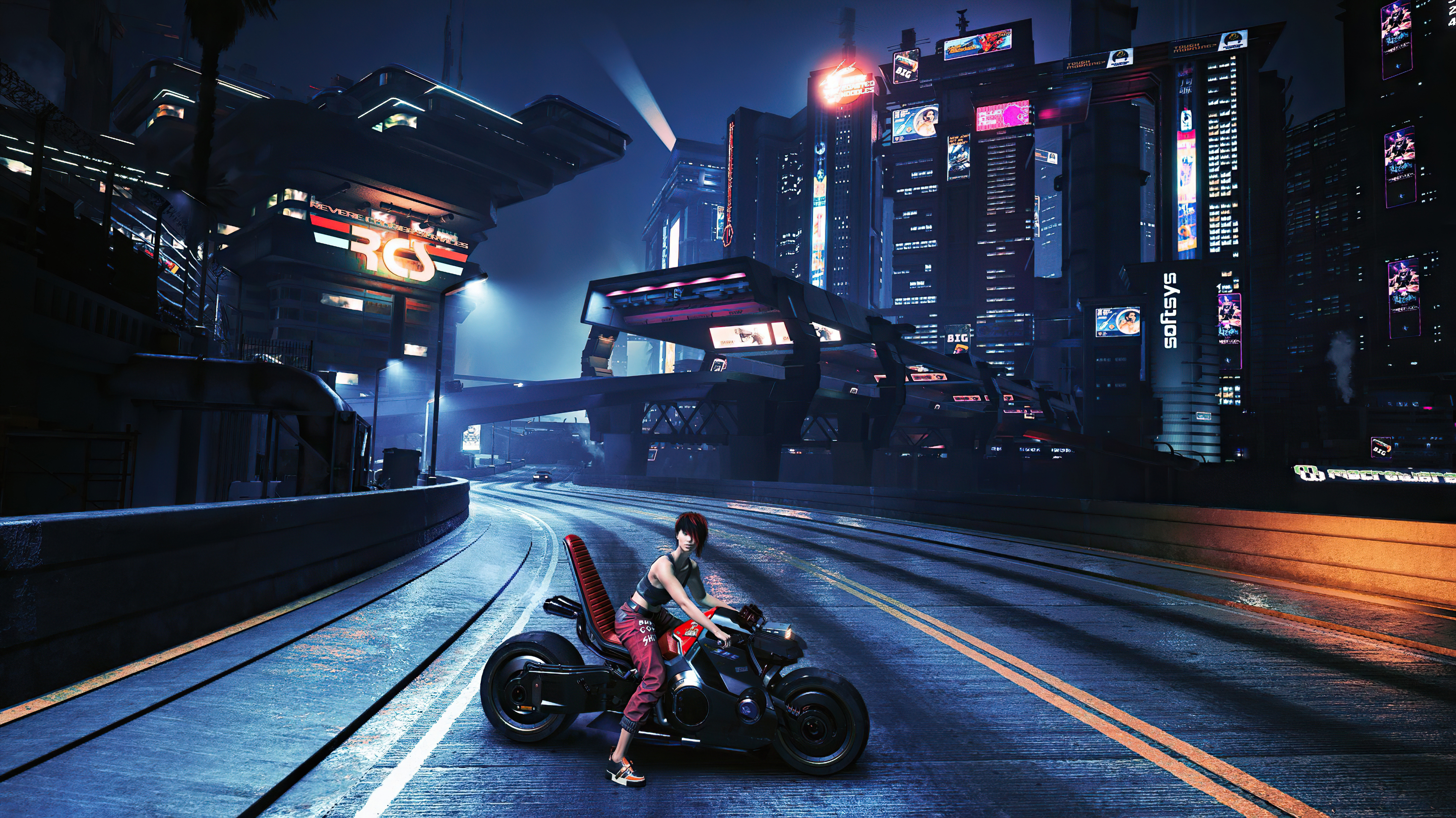 cyberpunk 2077 bike scifi girl 4k 1614860009