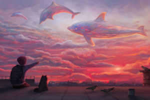 dolphins sky clouds 4k 1614622554