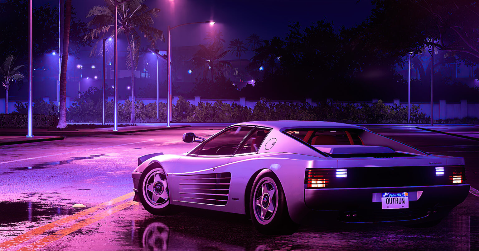 Ferrari Testarossa Synthwave Art 4k