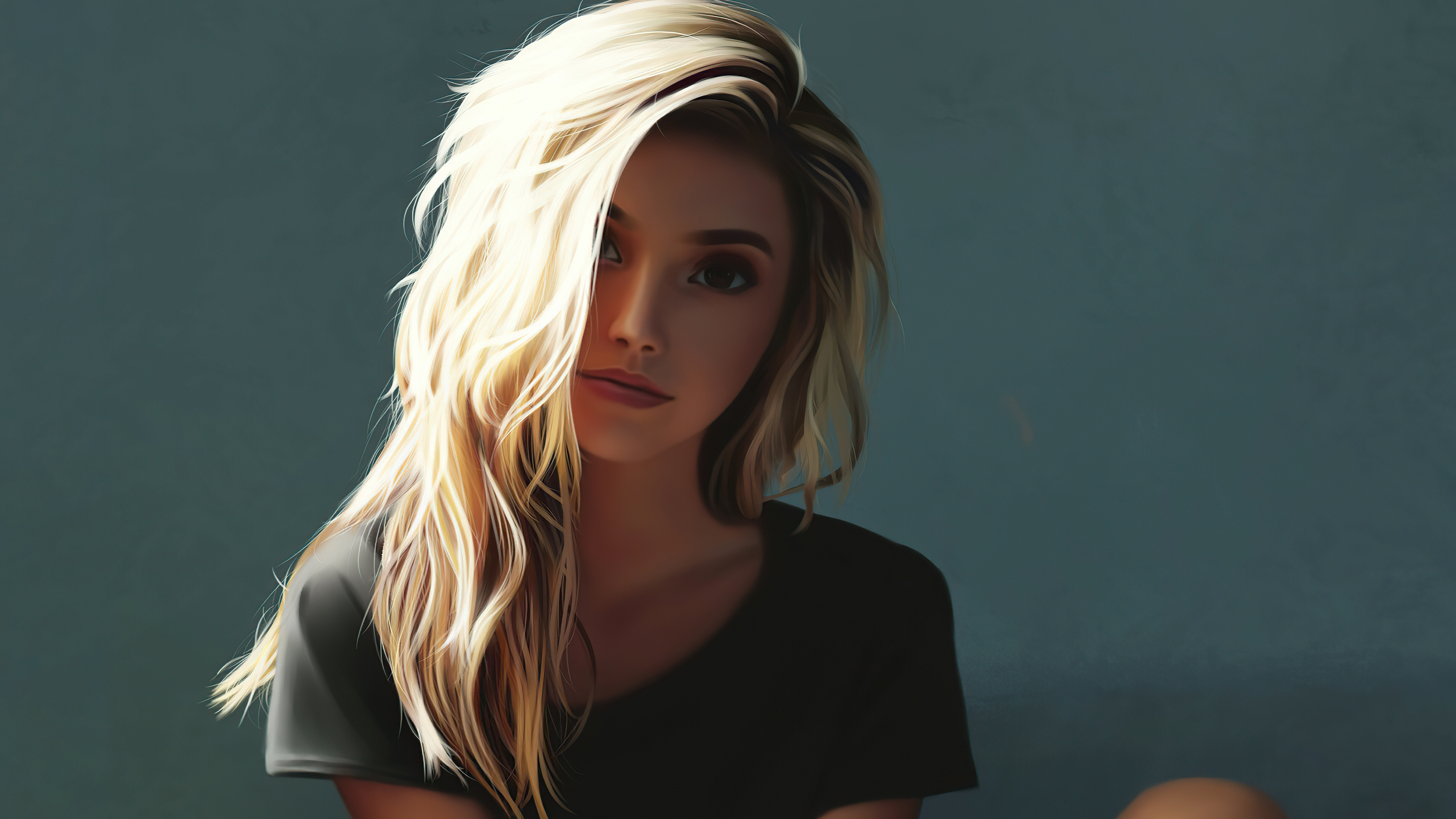 girl sitting blonde artwork 4k 1614622444