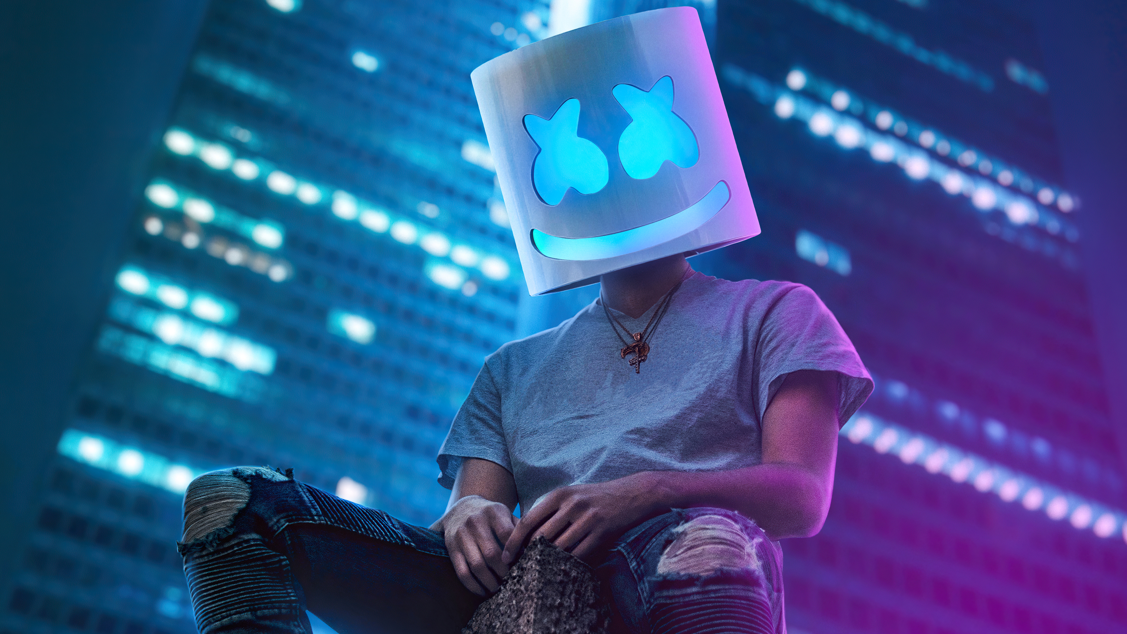 marshmello sitting on roof top 4k 1616090181