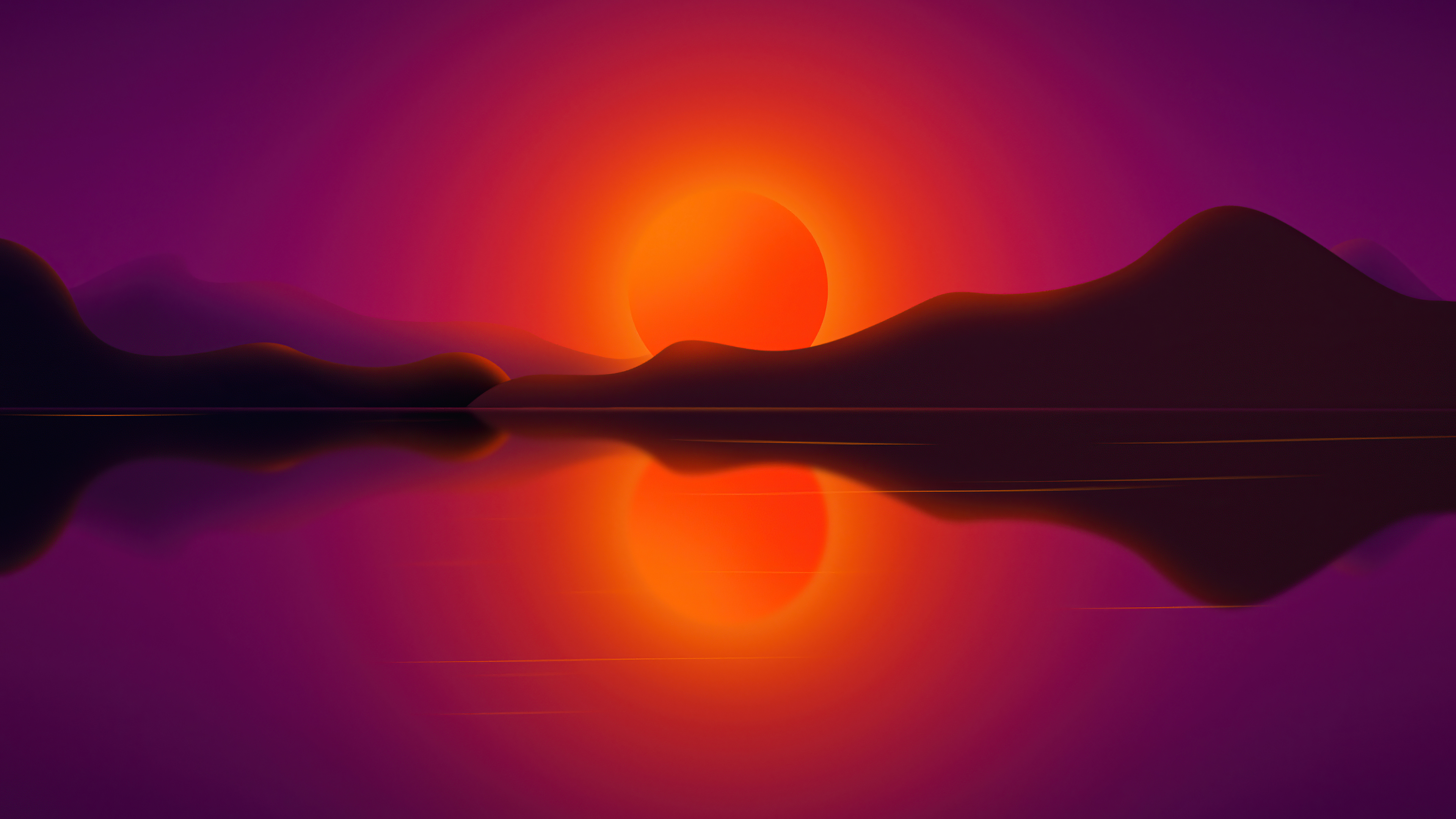 sun in mountians reflection digital art 4k 1616874394