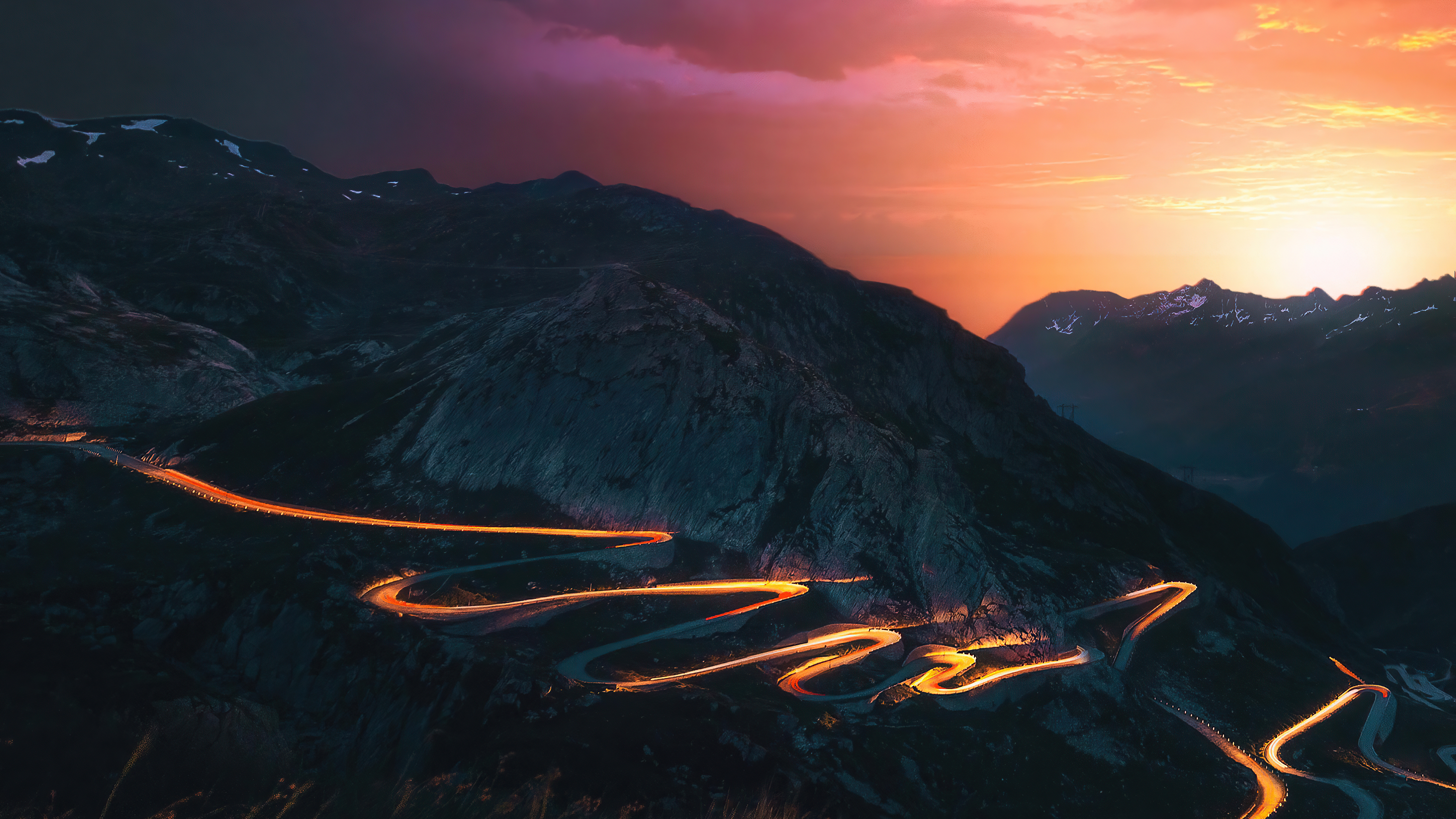 sunset trails mountains road long exposure 4k 1615197744