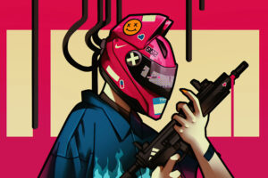 cyber girl helmet with gun 4k 1618130550