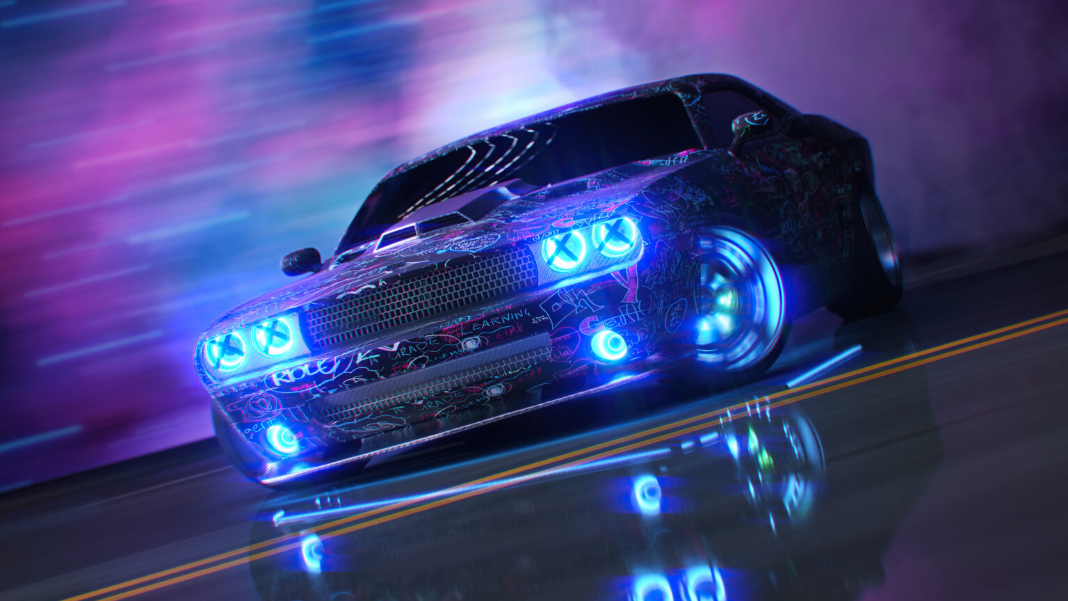 Dodge Challenger Neon Ride 4k