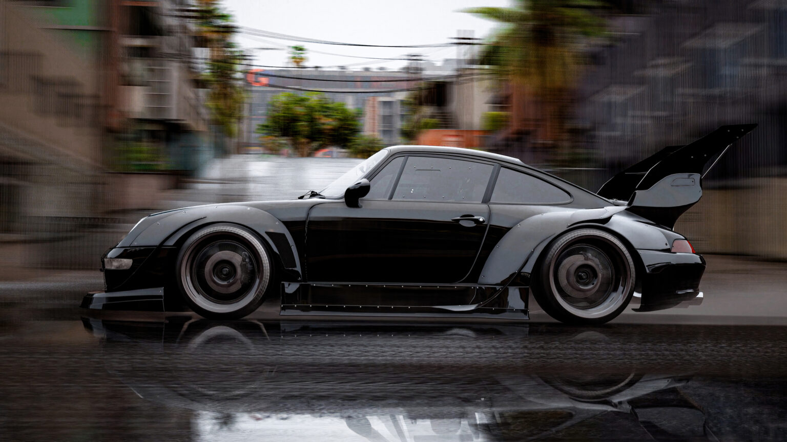 Black Porsche Rain Motion 4k