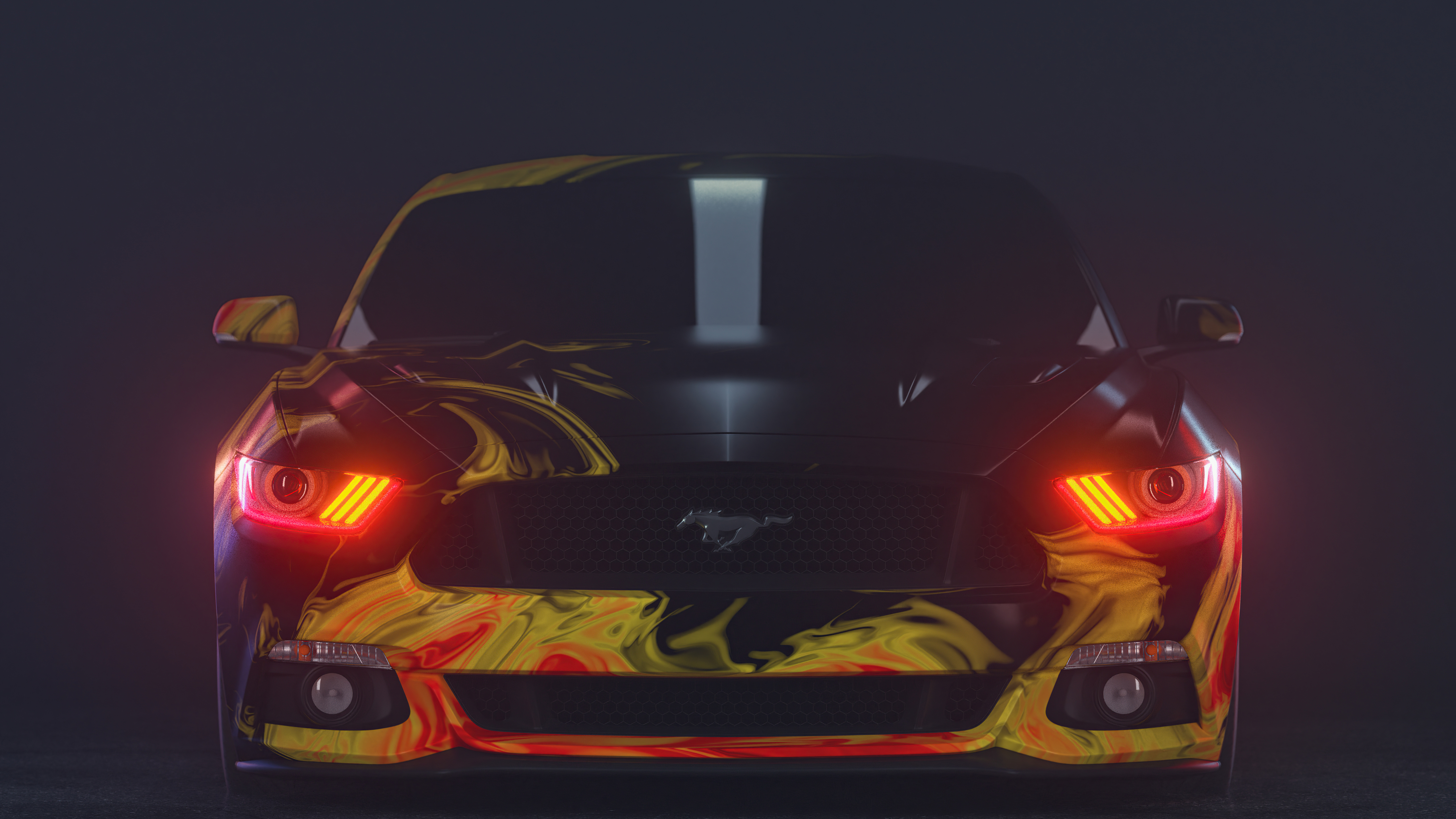 yellow ford mustang red eyes 4k 1620167218