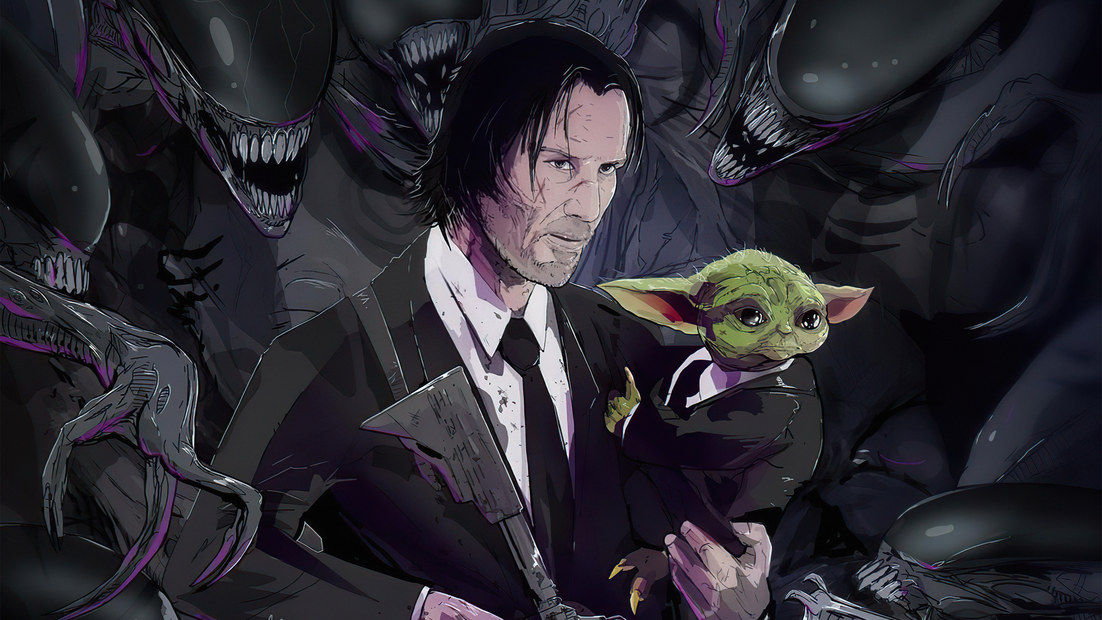 john wick and baby yoda 4k 1627769779