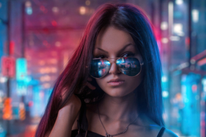 cool sunglasses girl in neon lights of city 4k 1629240296