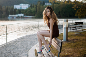 girl depth of field bench sitting 4k 1629241898