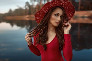 girl hat red sweater 4k 1629253662