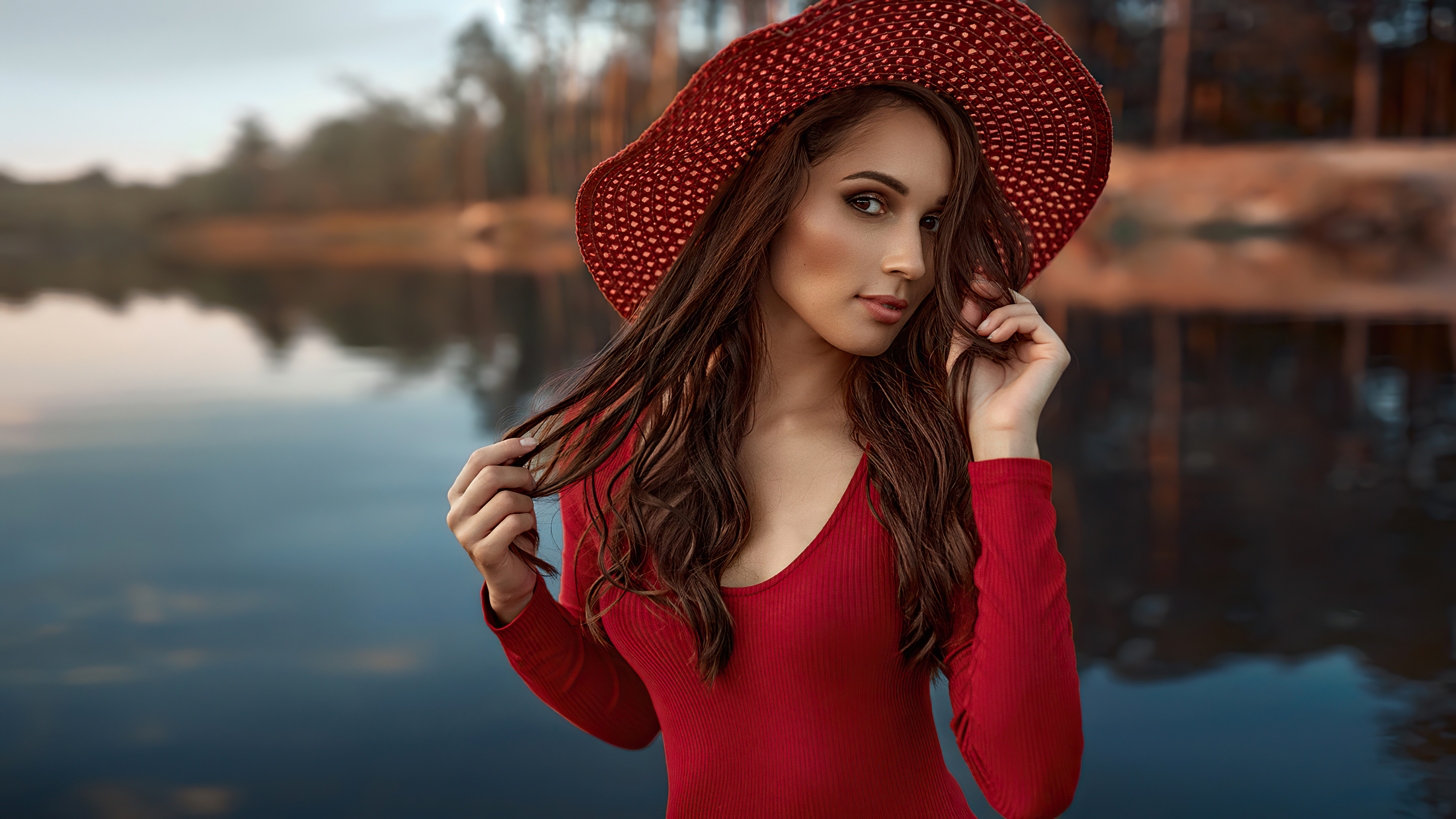 girl hat red sweater 4k 1629253662