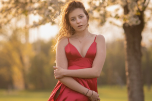 girl in red satin dress 4k 1629251495