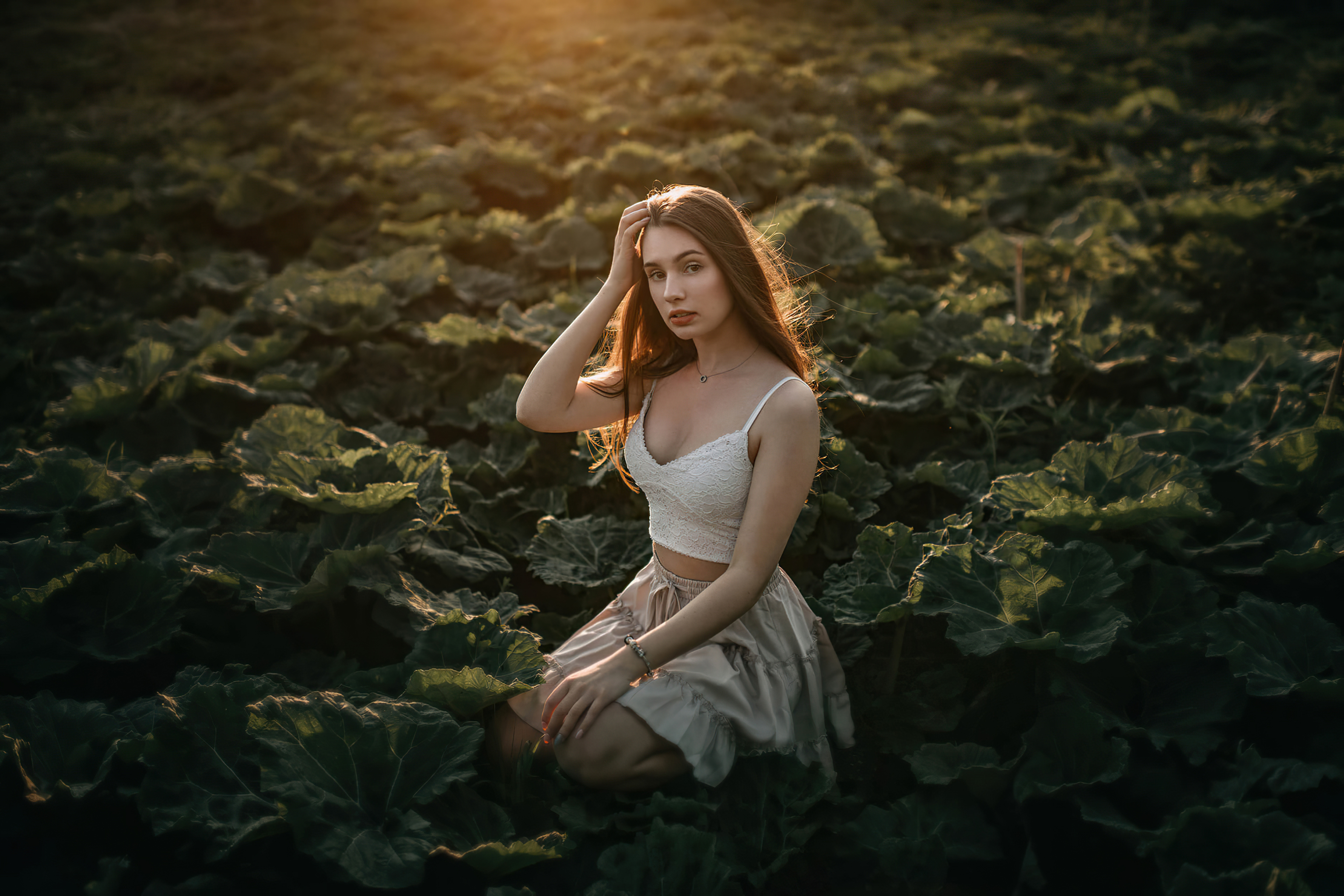 girl in vegetable field sun rays from behind 4k 1629241735