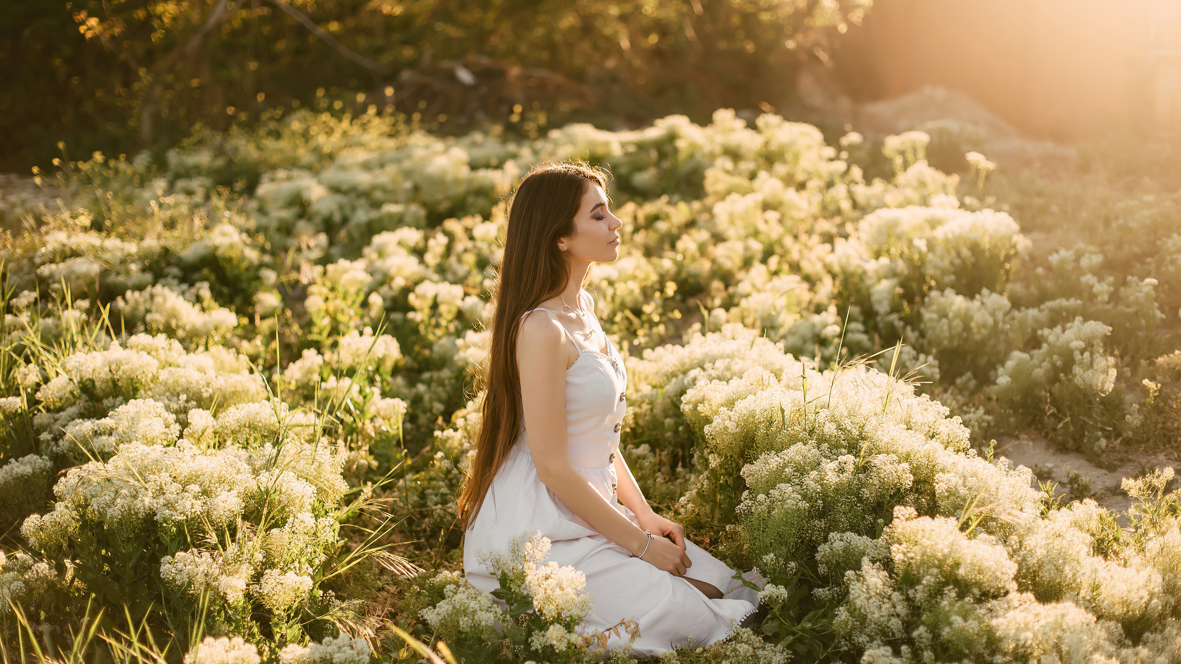 girl outdoor white dress closed eyes 4k 1629251630