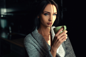 green eyes girl with cup 4k 1629237617