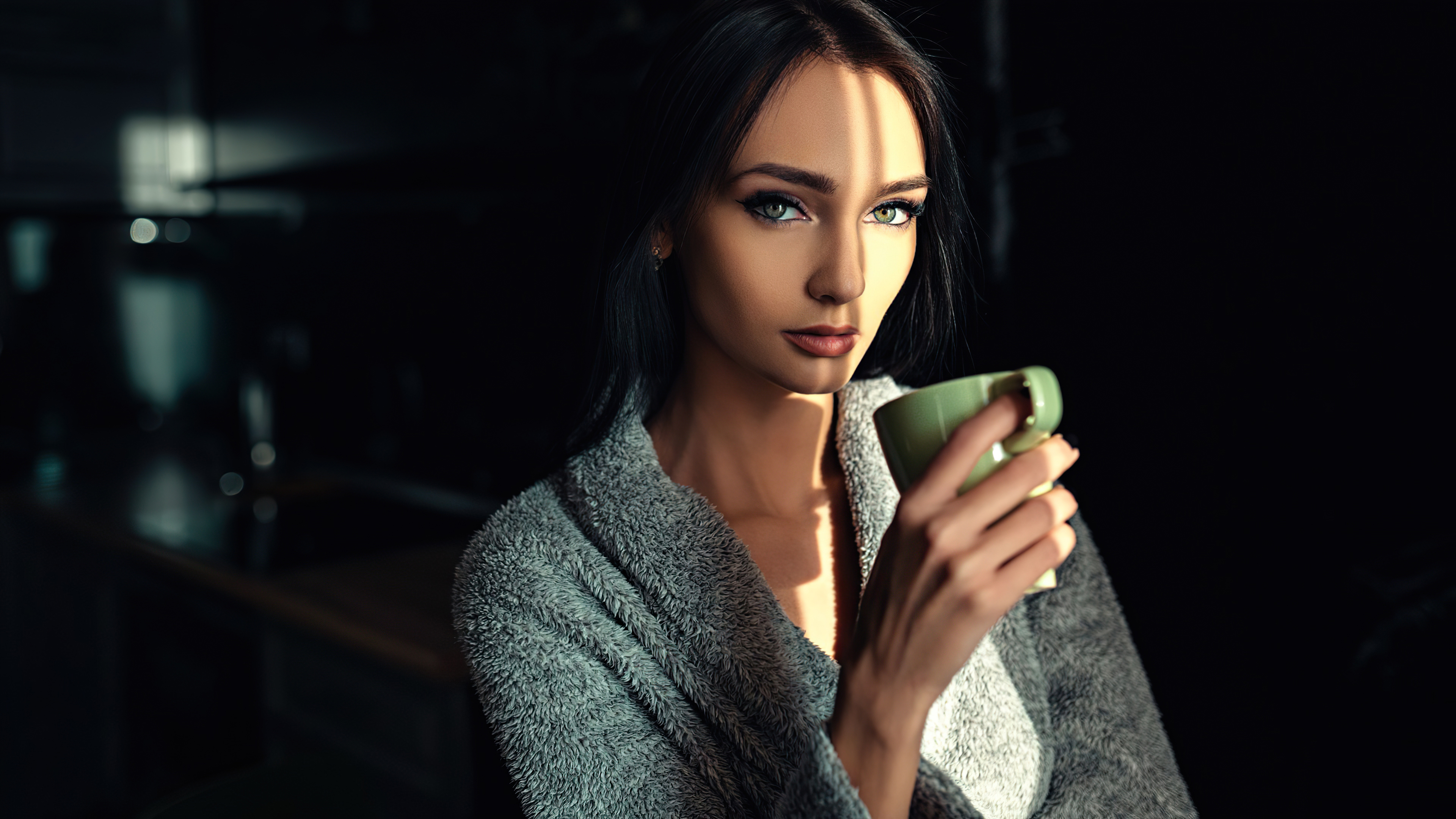 green eyes girl with cup 4k 1629237617