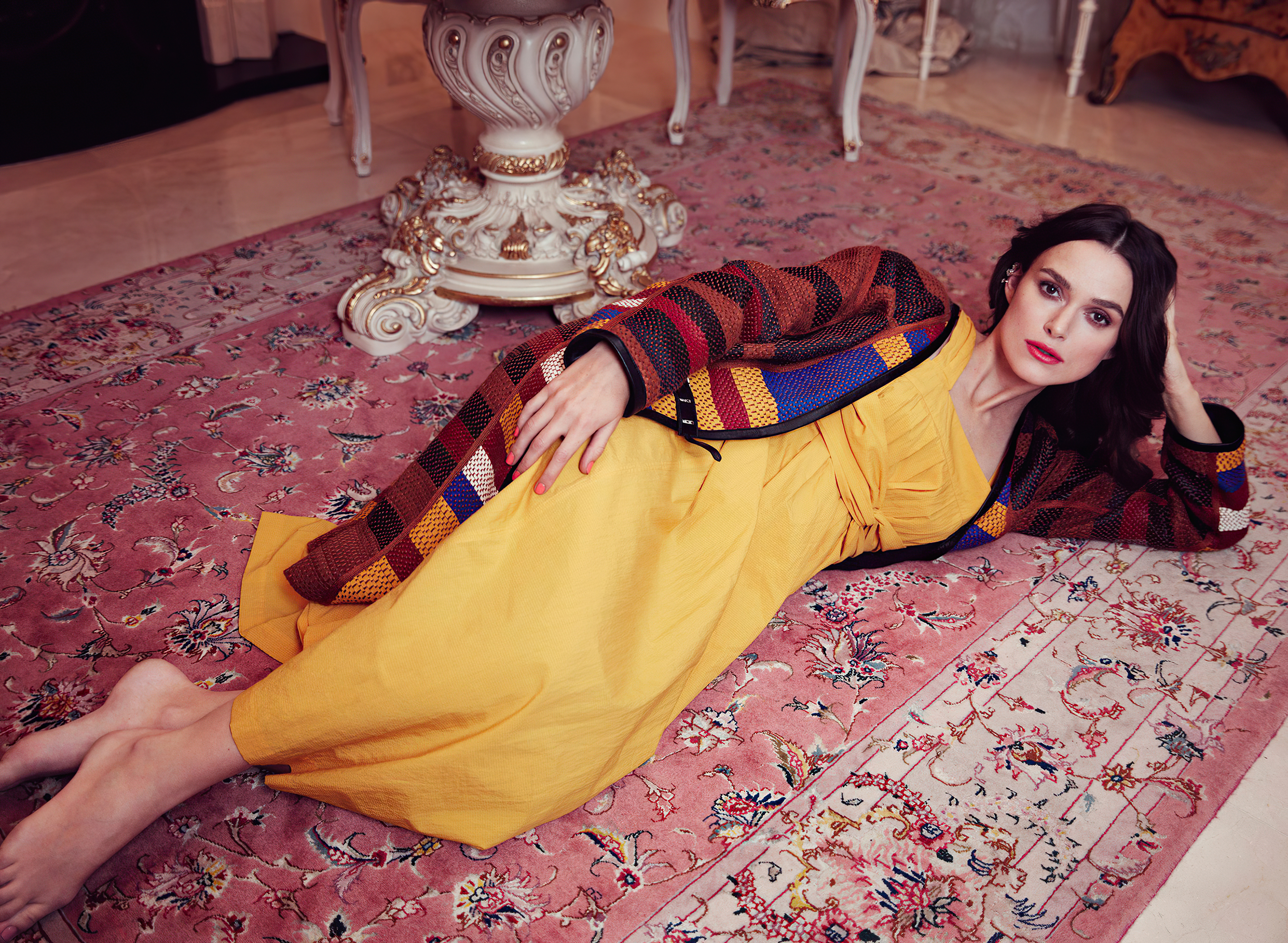 keira knightley yellow dress lying down 4k 1629937129