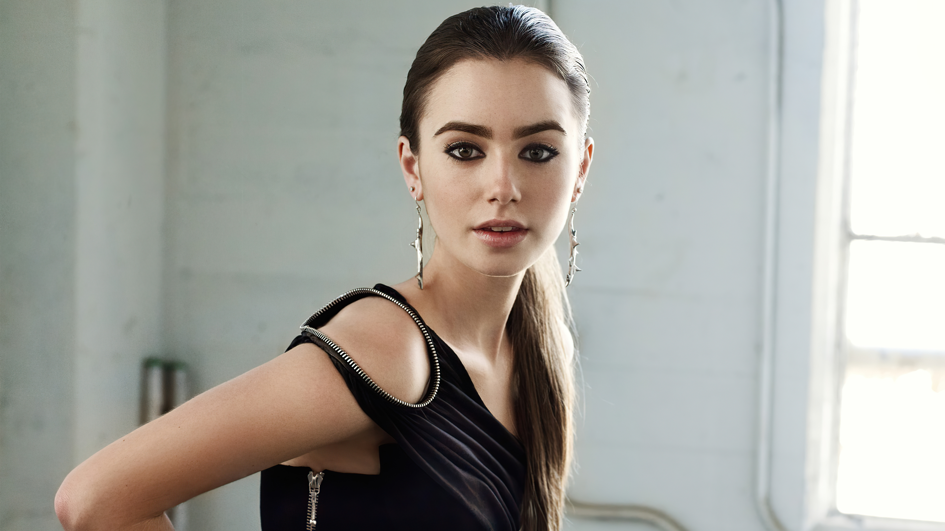 lily collins black dress 4k 1629774537