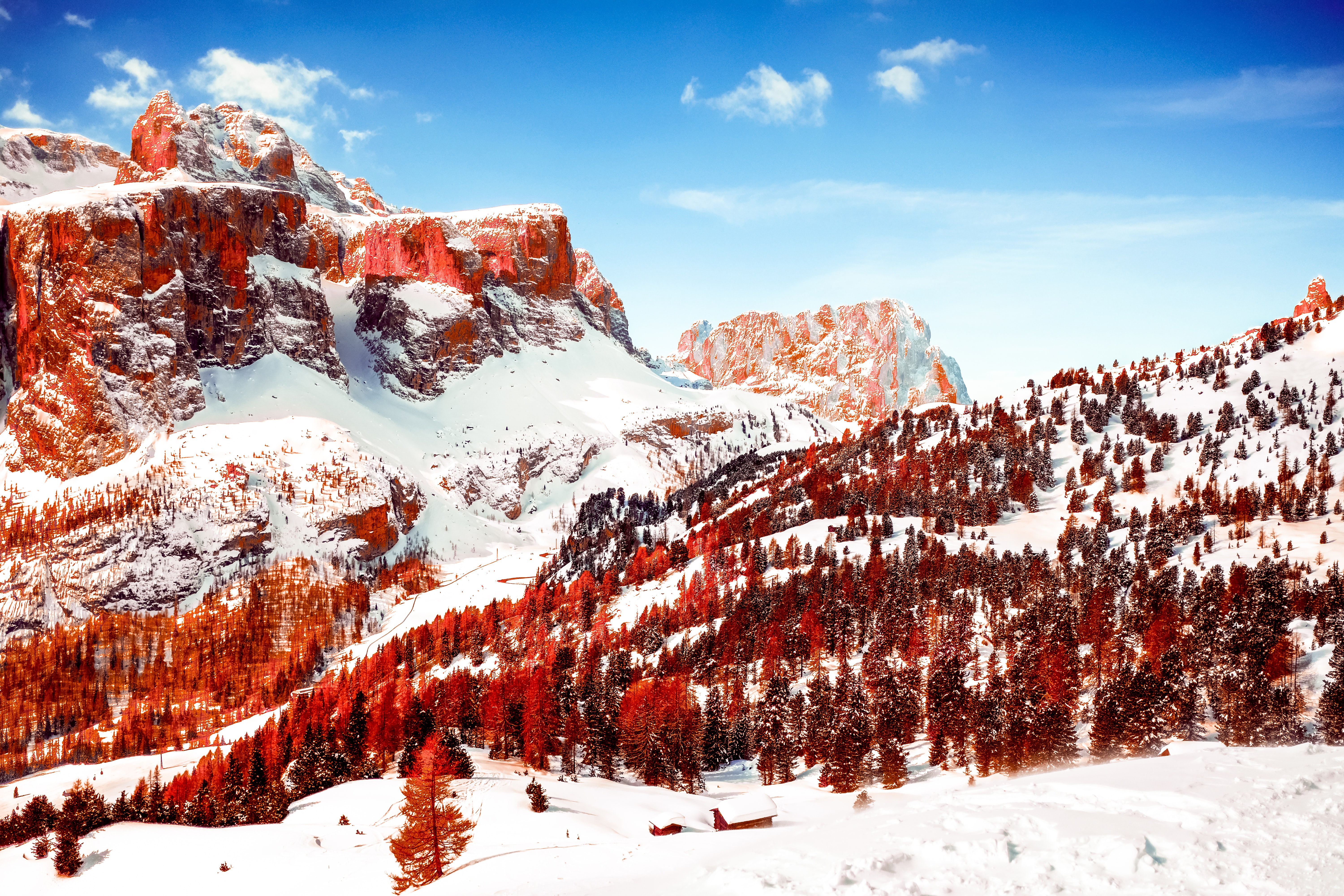 snow capped mountains red infrared dolomites 4k 1630068829