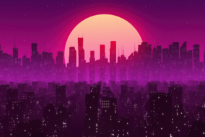 city lights sunrise vaporwave 4k 1636841939