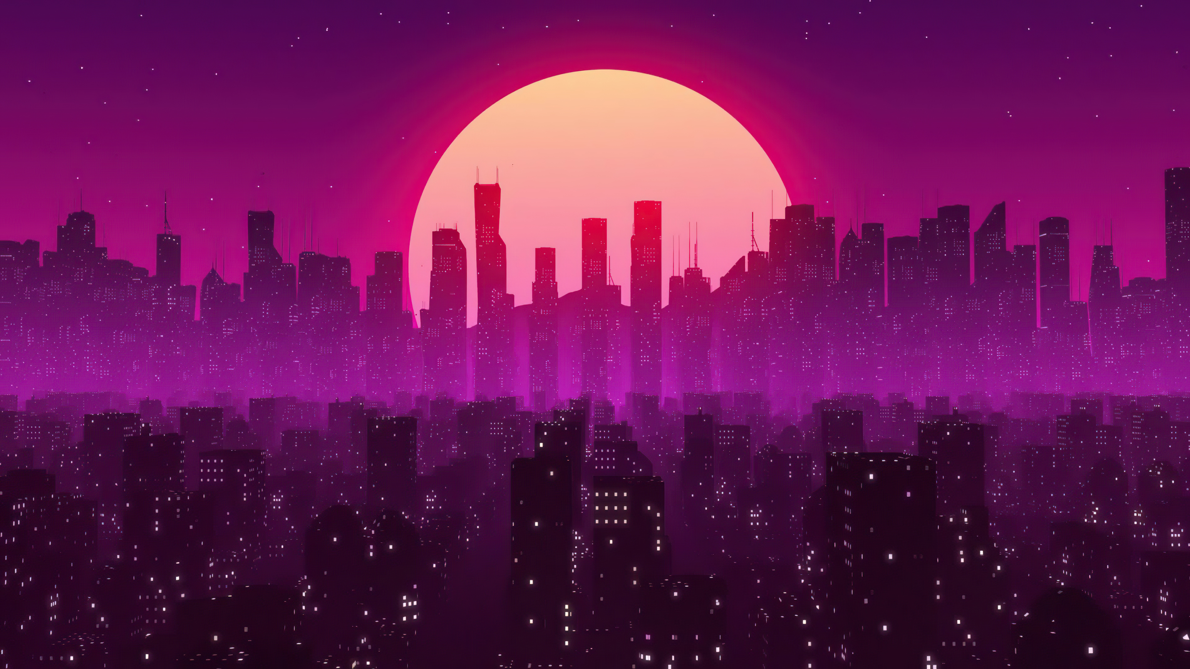 city lights sunrise vaporwave 4k 1636841939