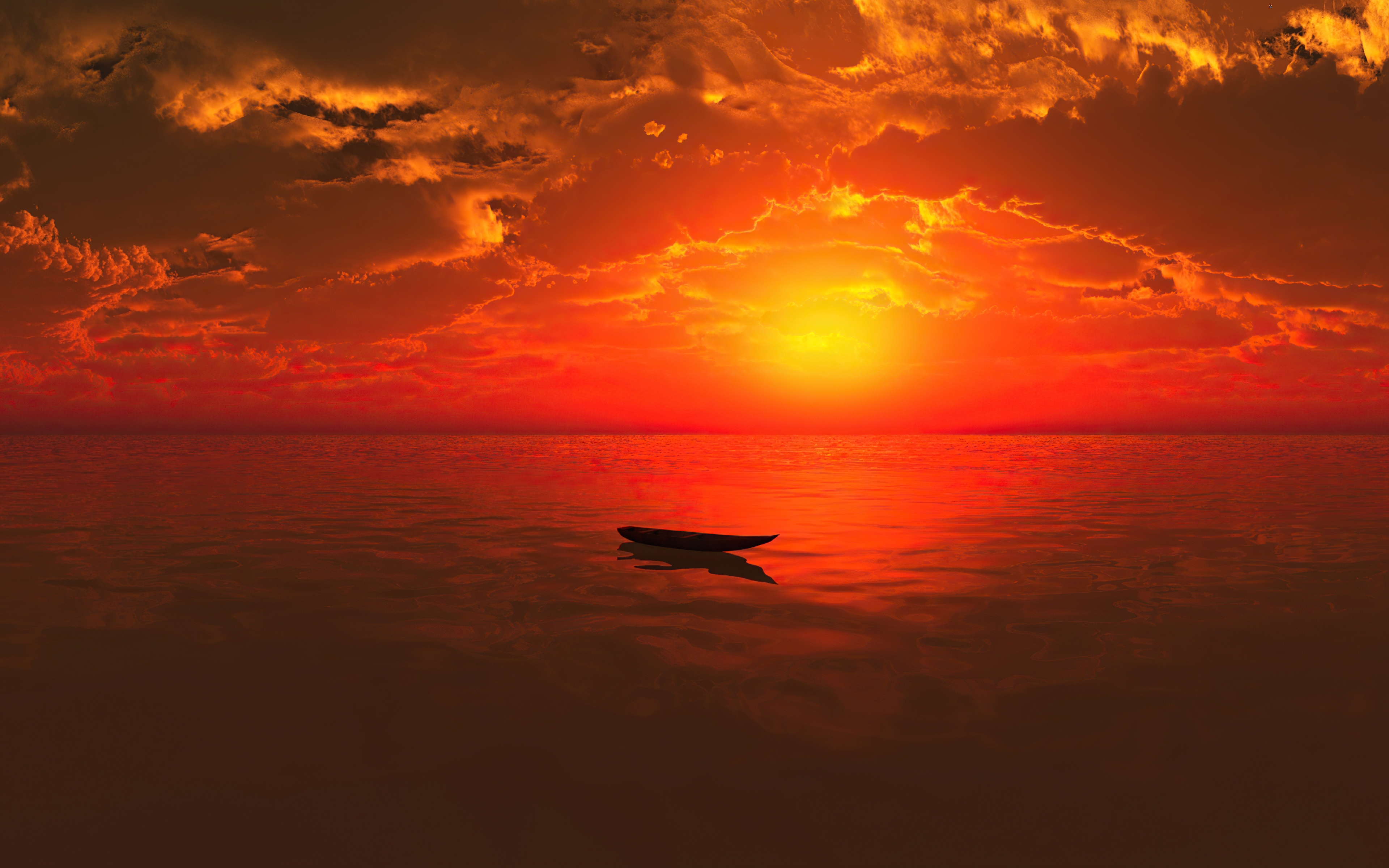 Lone Boat Sunset 4k walpapper