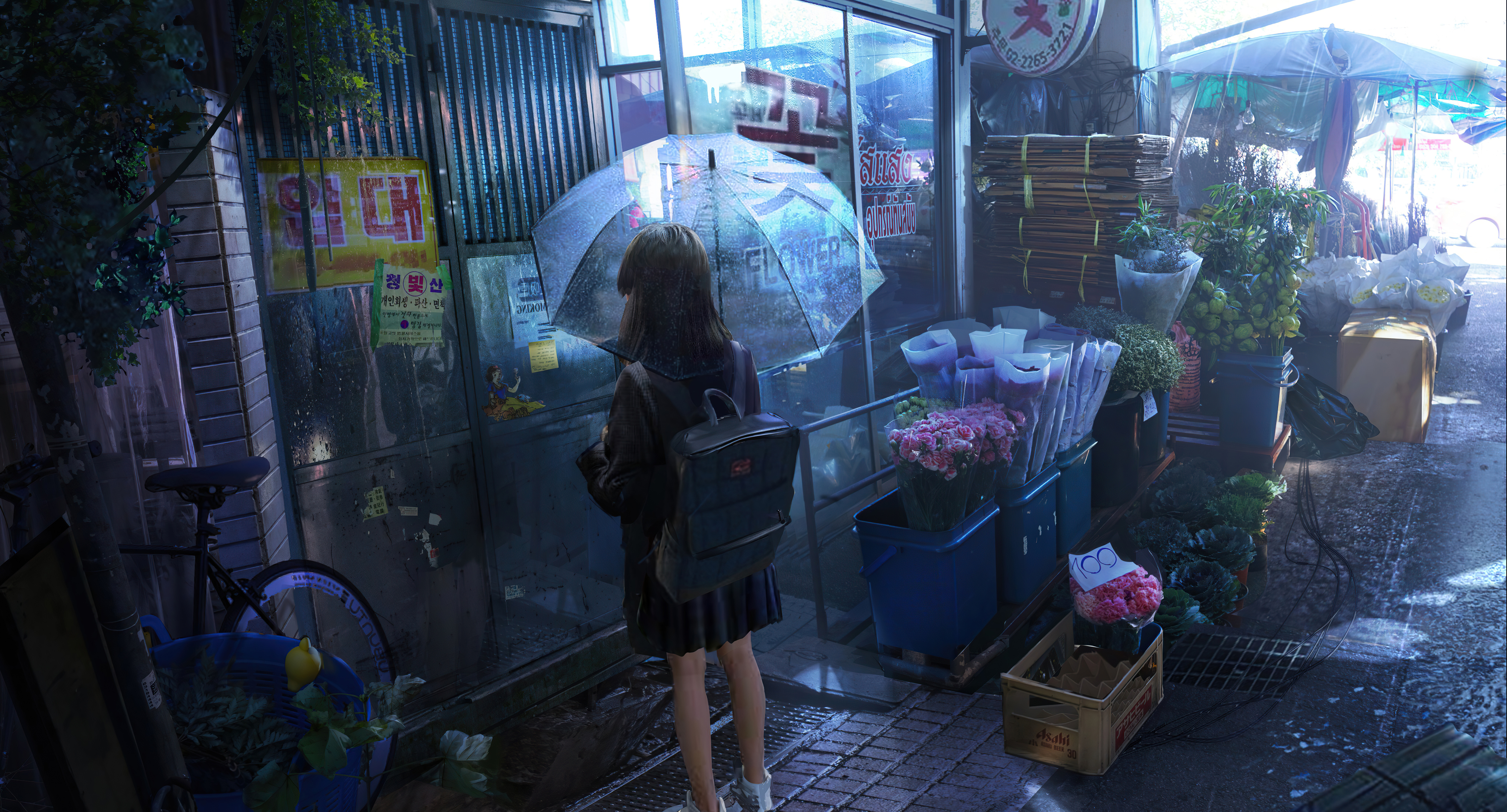 HD wallpaper: flowers, green, anime girl, rainy day, anime art, umbrella |  Wallpaper Flare