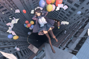 anime girl falling school uniform balloon 4k 1660432217